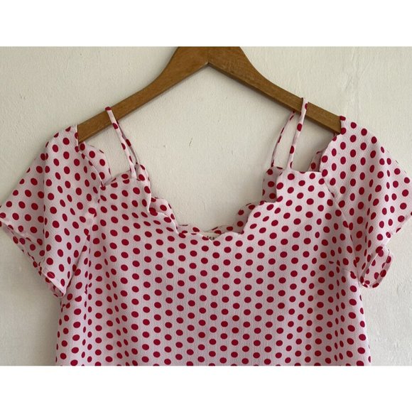 COPY - Monteau Women's Cold Shoulder Polka Dot Blouse Top Large White Red Flowy… - Picture 2 of 8